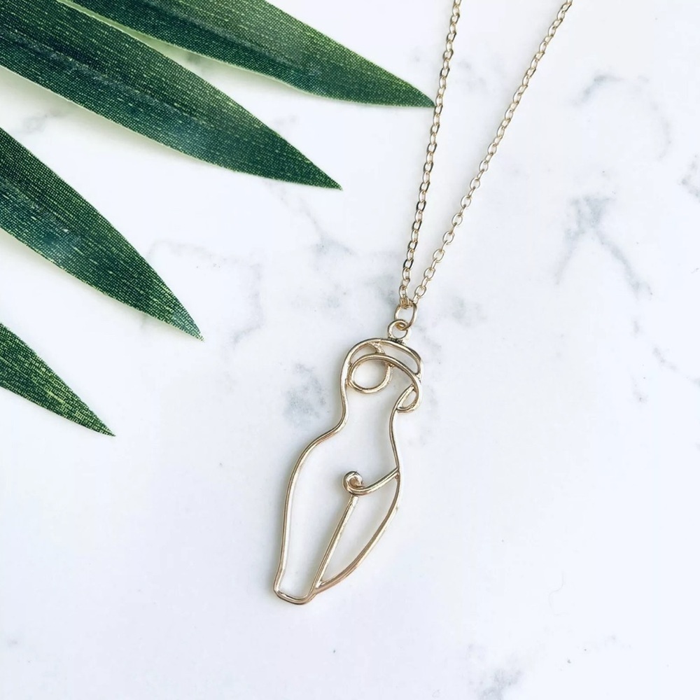 3/$22🩶 The Art Of The Female Body Necklace Linear Woman Silhouette Gold NEW